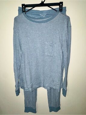 stars above Light Blue and White Striped Pajama Set